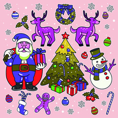 christmas illustration new year cartoon object in set