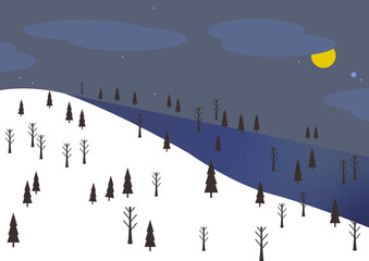 Landscape,scenery,snow,tree,forest,night sky,winter,moon,full moon,nature,wide,quiet,background,wallpaper,mountain,picture