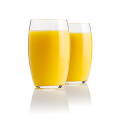 Organic Orange juice glass, isolated on white. Glass of fresh orange juice on white background