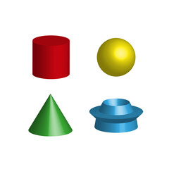 Three dimensional figures. Geometric object. Geometric element. Vector illustration. stock image.