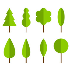 set of trees vector flat icon