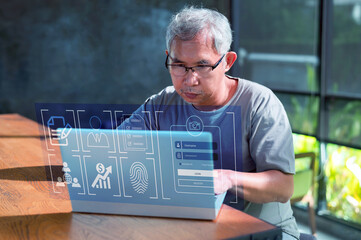 Businessman use password to unlock  data security, Technology and privacy system Protection network security cloud computing