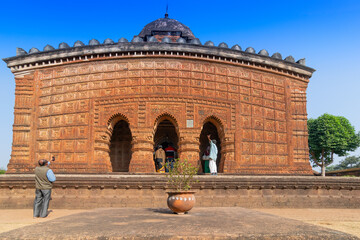 BISHNUPUR, WEST BENGAL / INDIA - DECEMBER 26, 2015 : Famous terracotta (fired clay of a...