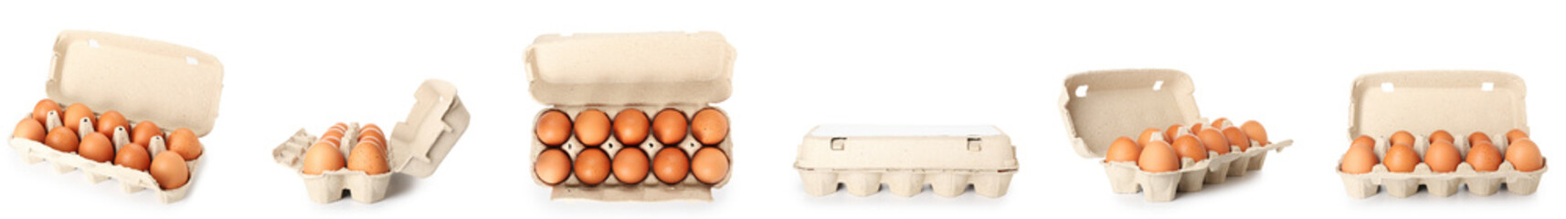 Set of cardboard boxes with chicken eggs isolated on white - Powered by Adobe