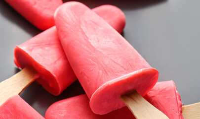 Tasty strawberry ice cream, closeup