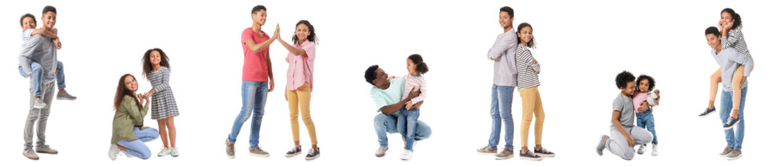 Set of happy African-American family members isolated on white