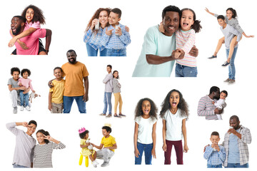 Obraz premium Set of happy African-American family members isolated on white