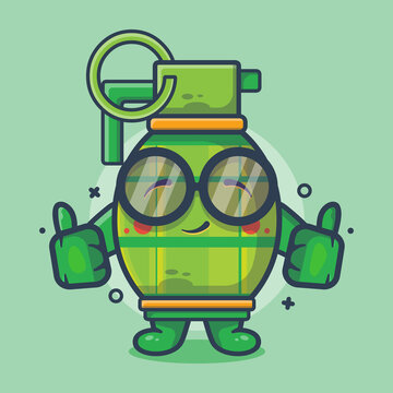 Funny Grenade Weapon Character Mascot With Thumb Up Hand Gesture Isolated Cartoon In Flat Style Design