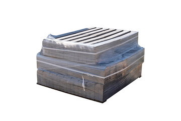 Concrete block bricks wrapped with plastic isolated on white