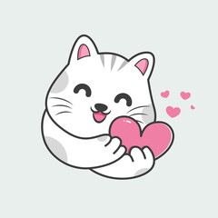 illustration cute cat holding heart