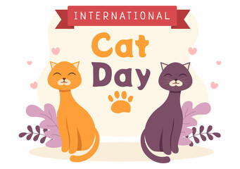 International Cat Day Celebrates the Friendship Between Humans and Cats on the August in Cute Flat Cartoon Background Illustration