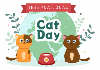 Obraz na płótnie Canvas International Cat Day Celebrates the Friendship Between Humans and Cats on the August in Cute Flat Cartoon Background Illustration