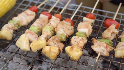 Mother and daughters enjoy a BBQ party at backyard.