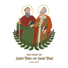 VECTORS. The Feast of Saint Peter and Saint Paul or Solemnity of Saints Peter and Paul, liturgical feast in honour of their martyrdom in Rome, apostles, June 29 - obrazy, fototapety, plakaty