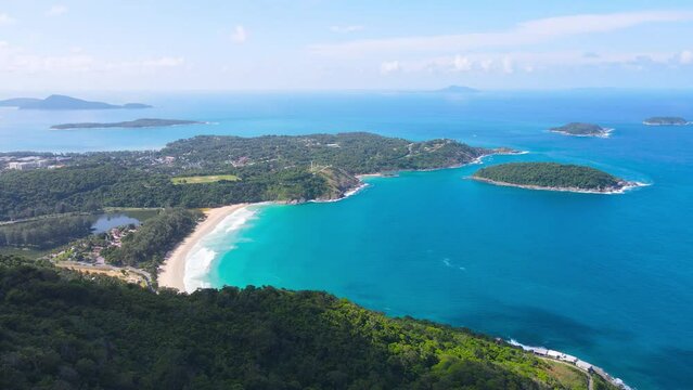 PHUKET THAILAND Aerial landscape 4k video High angle view sea and beach and mountain Amazing beautiful in nature movie Nature and travel concept 