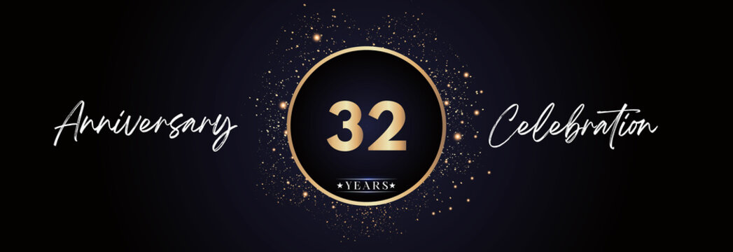 32th years anniversary celebration for brochure, banner, happy birthday, wedding, greetings, ceremony, graduation, invitation card. 32 Year Anniversary Template Design Vector.