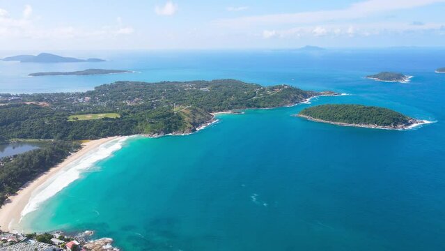 PHUKET THAILAND Aerial landscape 4k video High angle view sea and beach and mountain Amazing beautiful in nature movie Nature and travel concept 