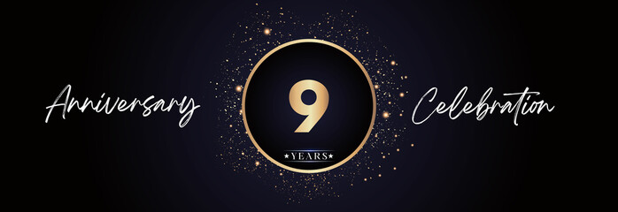 9th years anniversary celebration for brochure, banner, happy birthday, wedding, greetings, ceremony, graduation, invitation card. 9 Year Anniversary Template Design Vector.