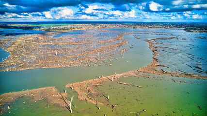 Fototapeta na wymiar Aerial View Lake Mulwala as Water Drains Out
