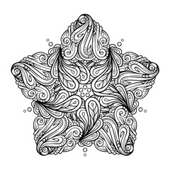 Vector black and white star shape mandala motif