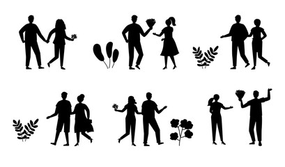 Dating couple characters Silhouettes Vector 