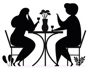 Happy Couple drinking wine Silhouettes