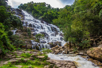 Fototapeta na wymiar Doi Inthanon National Park,Jom Thong District,Chiang Mai province,Northern Thailand on September 14,2019:Mae Ya Waterfall with beautiful natural surroundings.