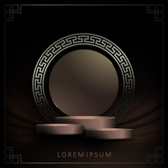 Round frame and stage with gradient on dark brown background