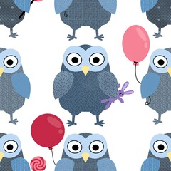 Cartoon seamless owl pattern for kids and fabrics and wrapping paper and notebooks and hobbies