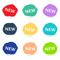 Set of  smooth polygon labels with 9 colors, namely yellow, blue, red, orange, purple and green.