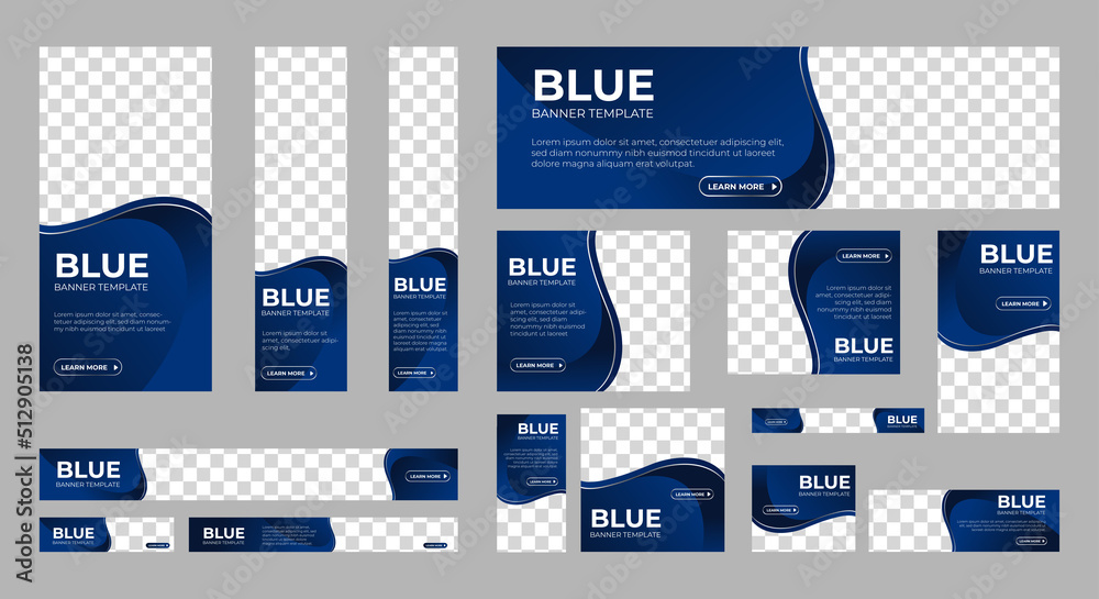 Wall mural business banner design web template set, horizontal header web banner. blue and silver. cover header