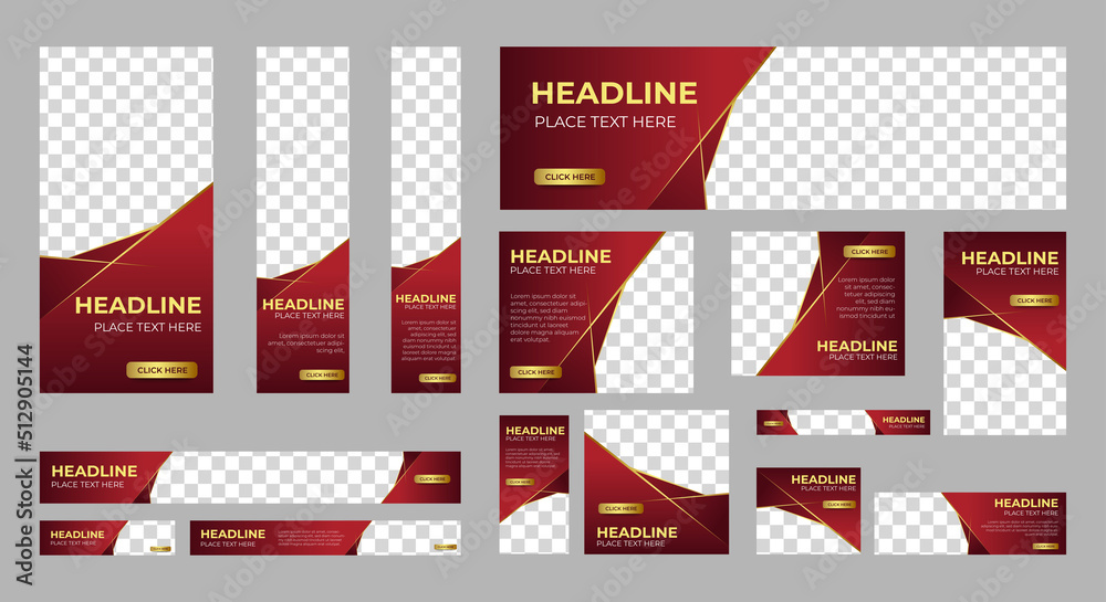 Wall mural business banner design web template set, horizontal header web banner. red and gold. cover header ba