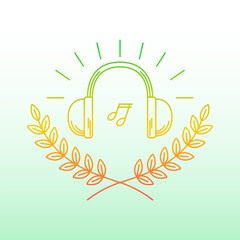 Simple line art logo of wreath leaves with headphone