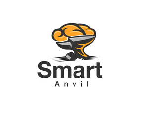 smart brain and anvil logo icon symbol design template illustration inspiration