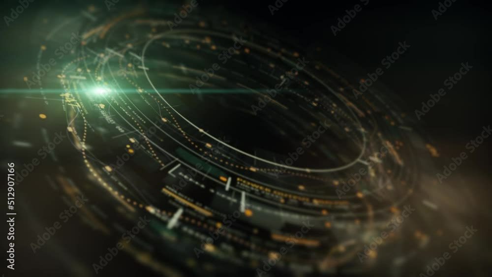 Leinwandbilder Futuristic holographic head up display with data matrix telemetry and encrypted numbers display in cyber space environment background
