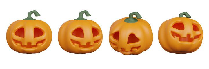 Set of 3D halloween pumpkins 3D rendering