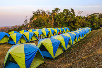 Sri Nan National Park,Na Noi,Nan province,northern Thaiand on December 22,2019:Tents for tourists at Doi Samer Dao.