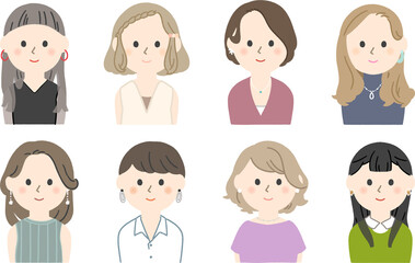 いろいろな種類の女性の上半身