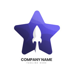 rocket and star colorful gradient logo design template