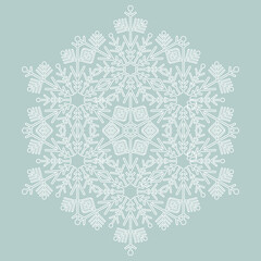 Round snowflake. Abstract winter ornament. White snowflake