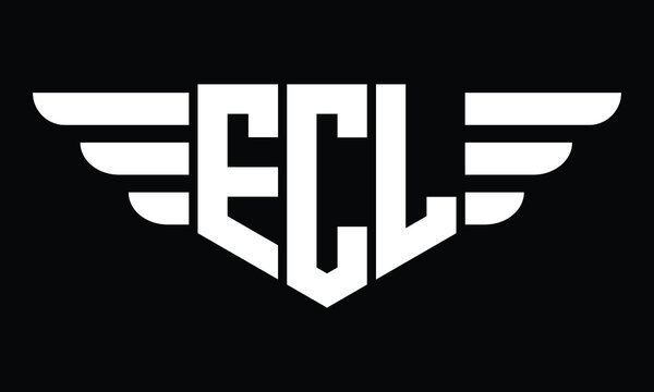 ECL three letter logo, creative wings shape logo design vector template. letter mark, wordmark, monogram symbol on black & white.