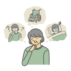 悩み事を抱えるシニア女性（病気・介護・認知症）