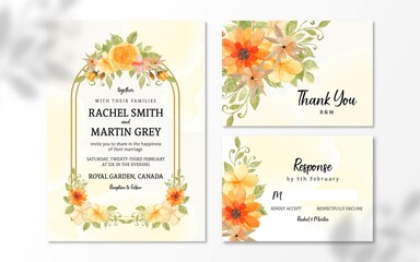 Set of Yellow Watercolor Floral Wedding Invitation