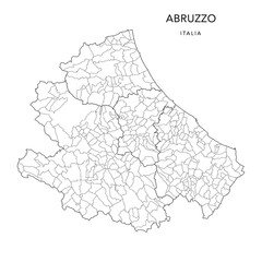 Vector Map of the Geopolitical Subdivisions of the Region of Abruzzo with Provinces and Municipalities (Comuni) as of 2022 - Italy
