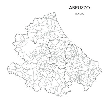Vector Map of the Geopolitical Subdivisions of the Region of Abruzzo with Provinces and Municipalities (Comuni) as of 2022 - Italy