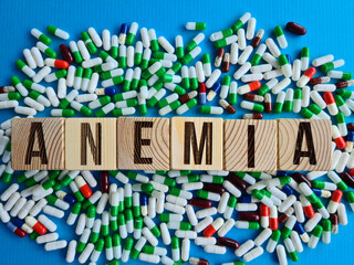Word anemia is written on blocks and tablets