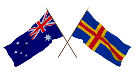 Background for designers, illustrators. National Independence Day. Flags Australia and Åland Islands
