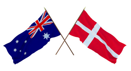 Background for designers, illustrators. National Independence Day. Flags Australia and Denmark