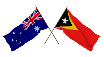 Background for designers, illustrators. National Independence Day. Flags Australia and East Timor