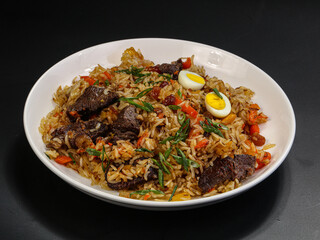Uzbek traditional plov - rice with meat